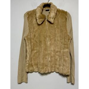 Vintage Y2K Carolina Colours Faux Fur Knit Zip Cardigan Medium Quiet Luxury‎